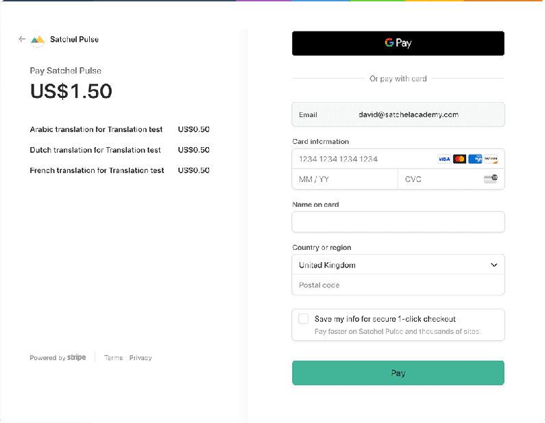 Satchel Pulse simple payment process